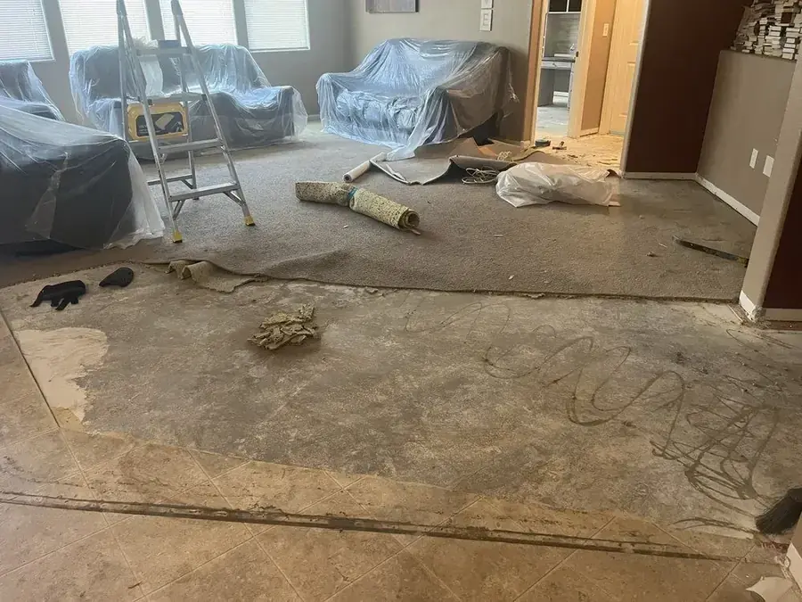 Flooring cleared for structural drying in an Inglewood, CA home