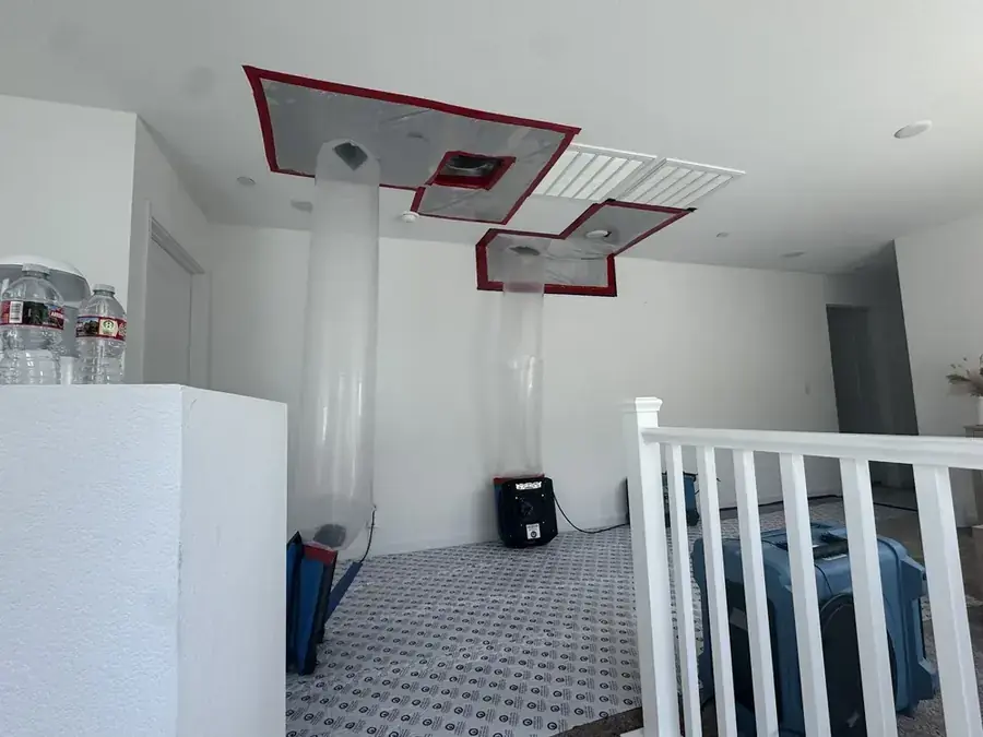 AC condensation overflow damage on an Inglewood, CA ceiling