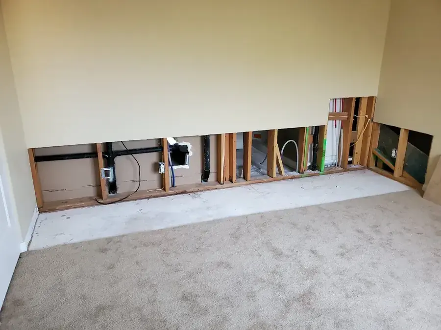 Flooring pulled up over a slab leak in an Inglewood, CA home