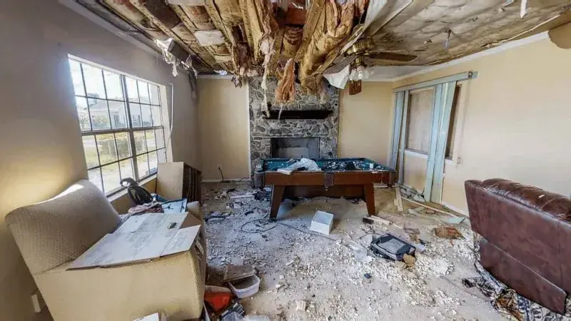 Storm and roof leak water damage on an Inglewood, CA ceiling